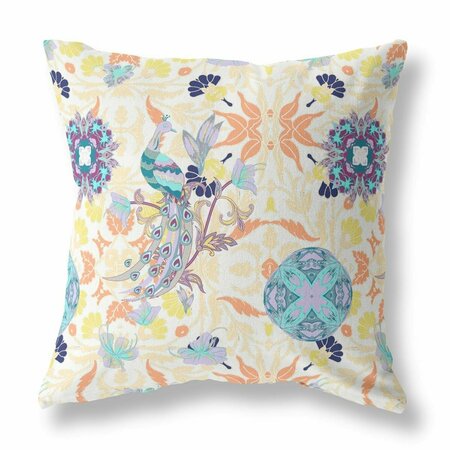 HOMEROOTS 16 in. Peacock Indoor & Outdoor Zip Throw Pillow Off-White & Orange 411340